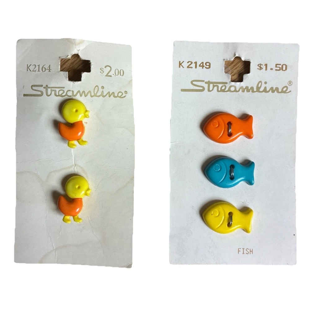 Streamline‎ Fish Ducks Buttons Orange Yellow Two Sets France Spain Vintage NEW